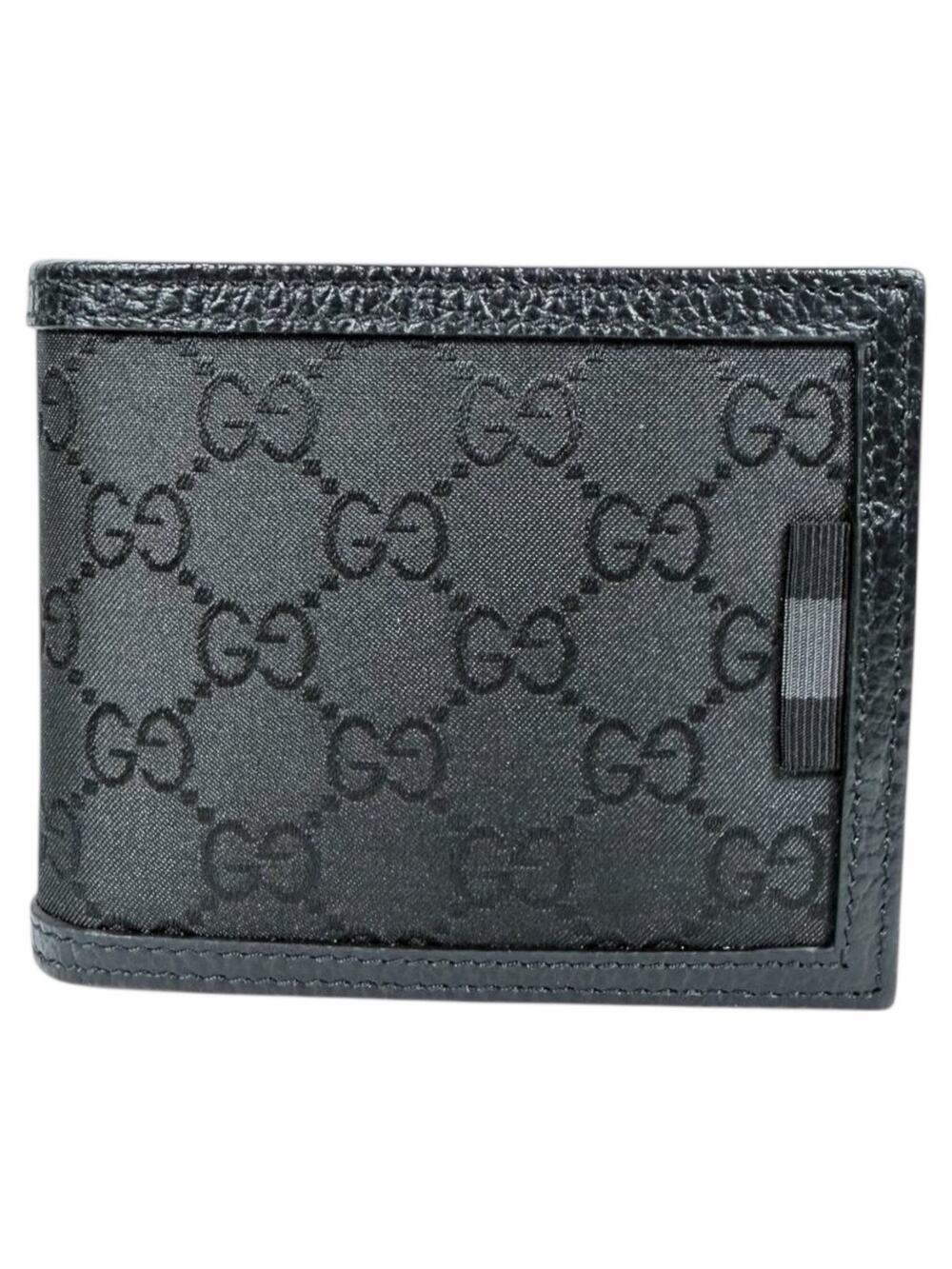 Gucci GG Monogram Canvas Bi-Fold Wallet Leather Trim Black 260987